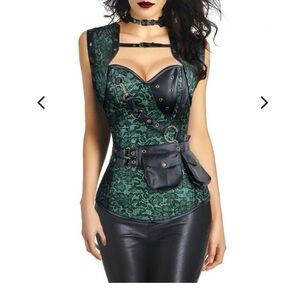Whimsigoth Charmian Black and Green Corset size Small Grunge Goth